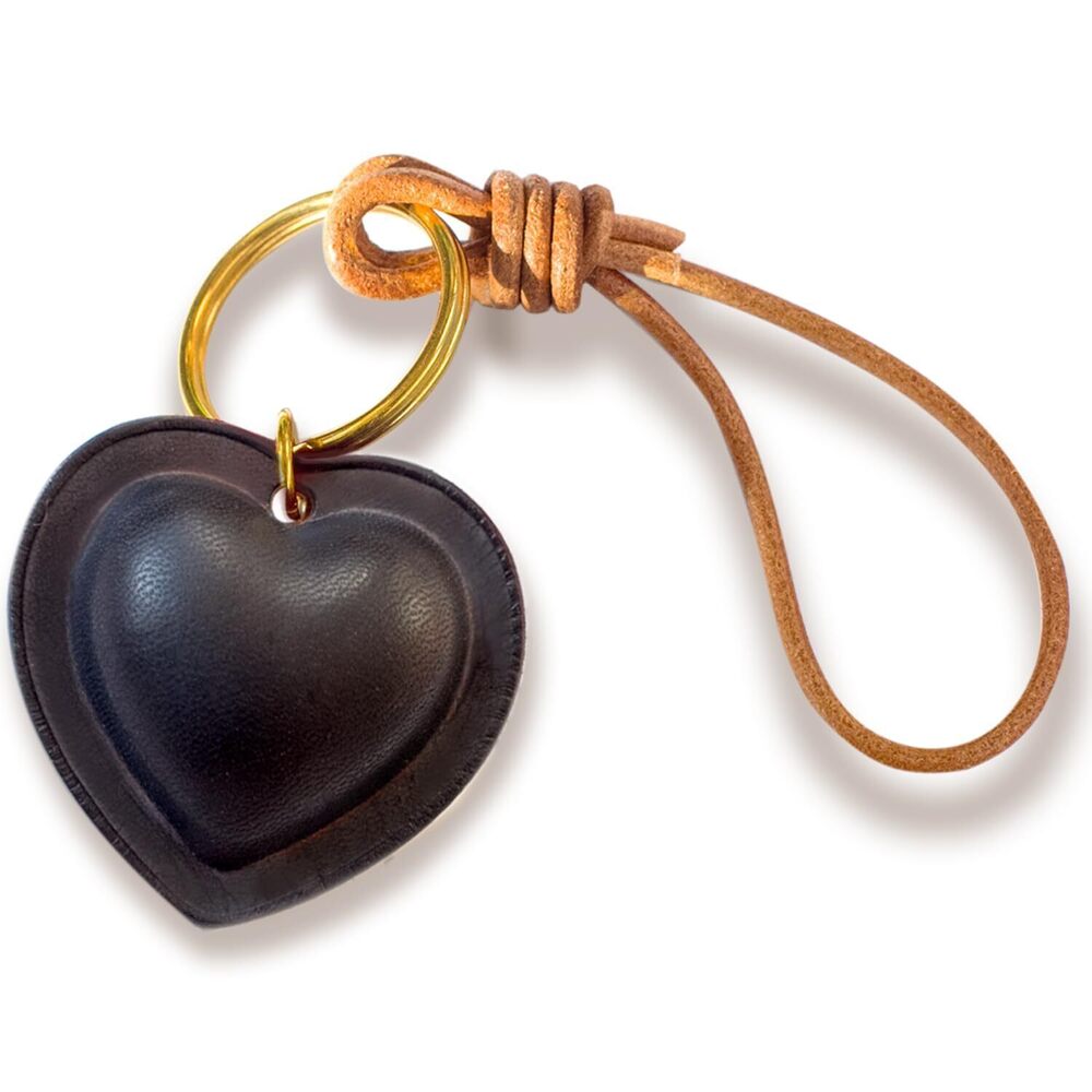 1424 Handmade Leather Heart-Shaped Multicolor Brass Key Chain black